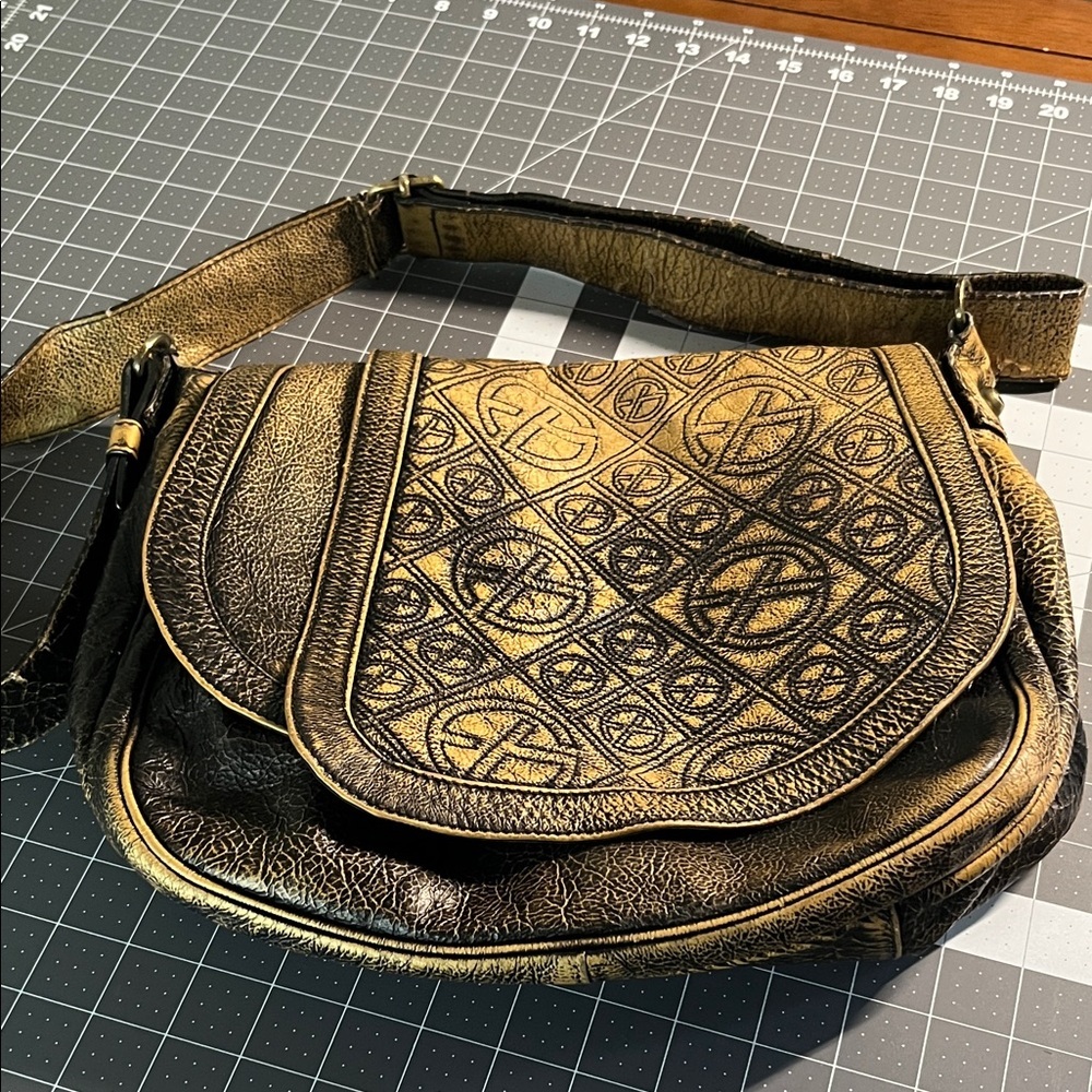 Francesco Biasia Embossed Gold and Black Leather Purse